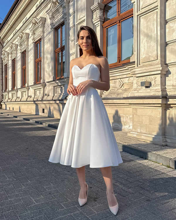 White midi wedding dress with corset