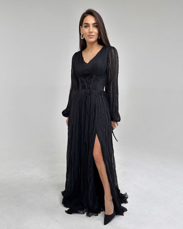 Long black dress with sleeves