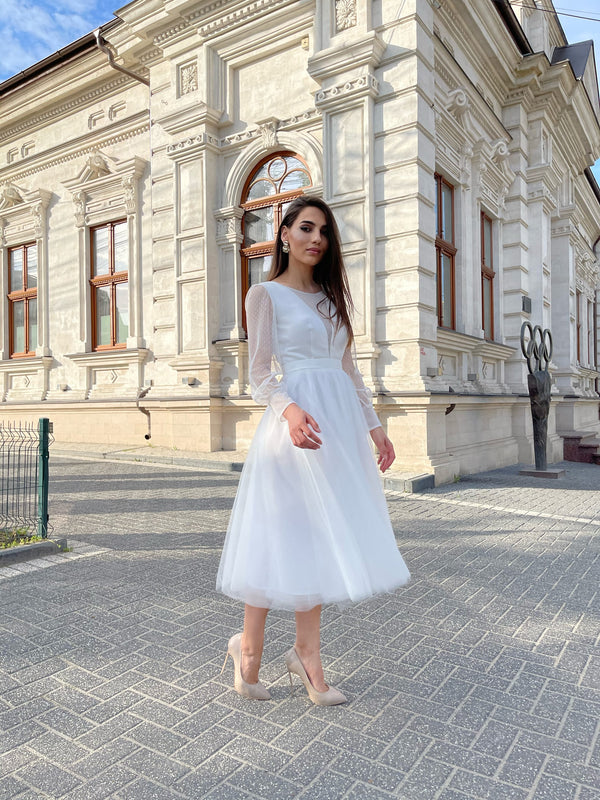 Elegant white wedding dress or civil registration